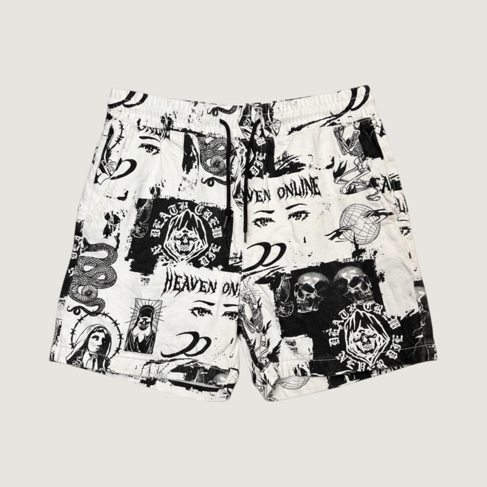 AOP Graffiti Streetwear Men's Graphic Print Drawstring Shorts Skeleton Bikercore